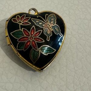 Vintage Antique Old Chinese Heart Pendant Cloisonne Heart Stores Pictures Inside